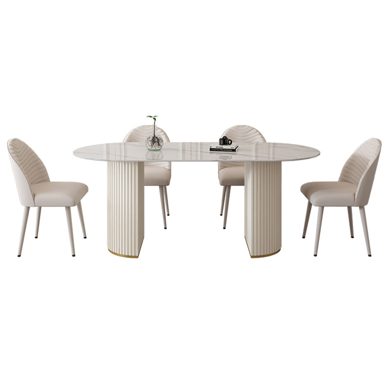 Mesa de comedor de piedra sinterizada glamorosa Mesa estándar con base de pedestal doble