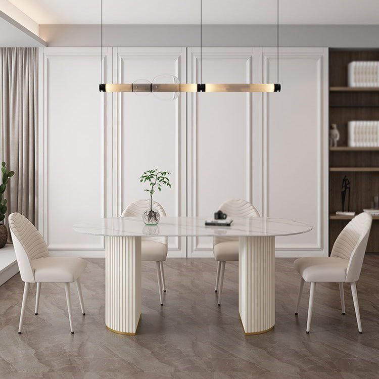 Mesa de comedor de piedra sinterizada glamorosa Mesa estándar con base de pedestal doble