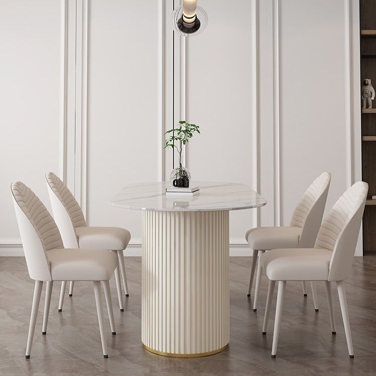Mesa de comedor de piedra sinterizada glamorosa Mesa estándar con base de pedestal doble