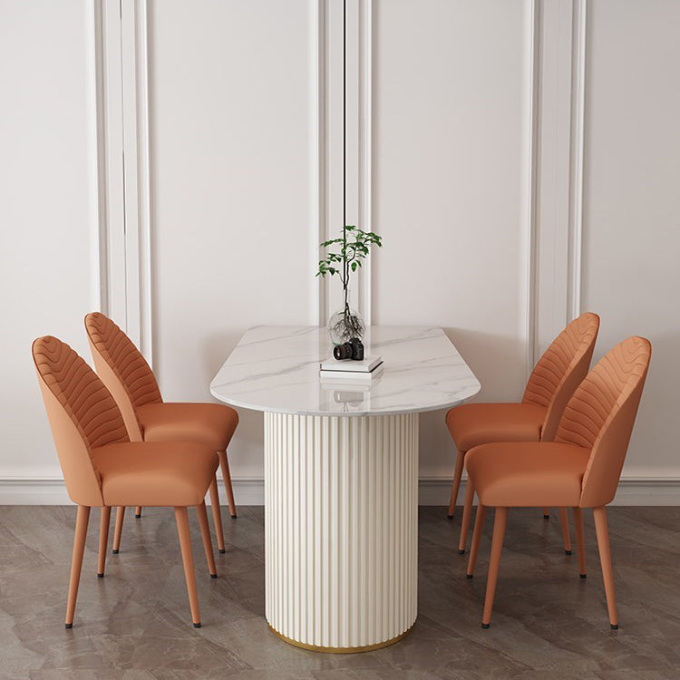 Mesa de comedor de piedra sinterizada glamorosa Mesa estándar con base de pedestal doble