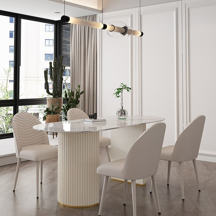Mesa de comedor de piedra sinterizada glamorosa Mesa estándar con base de pedestal doble