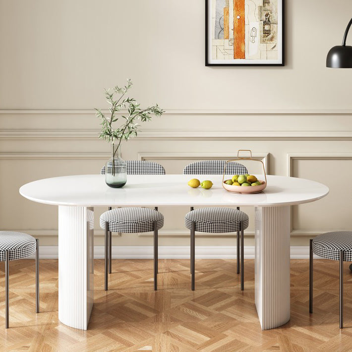 Modern Standard Sintered Stone Dining Table White Dining Table with Double Pedestal Base