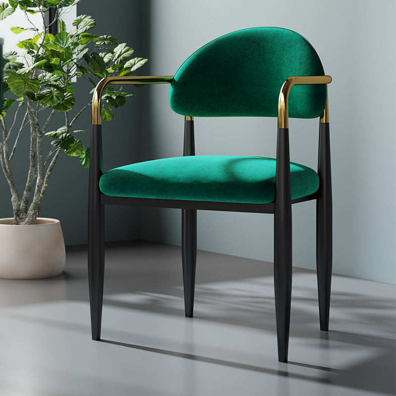 Contemporary Home Open Back Arm Chair Matte Finish Upholstered Dining Chair