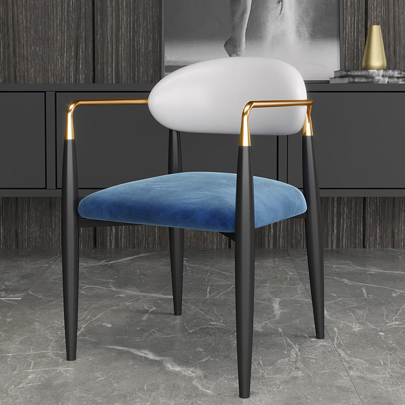 Contemporary Home Open Back Arm Chair Matte Finish Upholstered Dining Chair