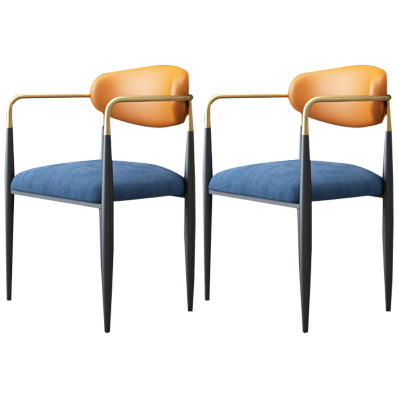 Contemporary Home Open Back Arm Chair Matte Finish Upholstered Dining Chair