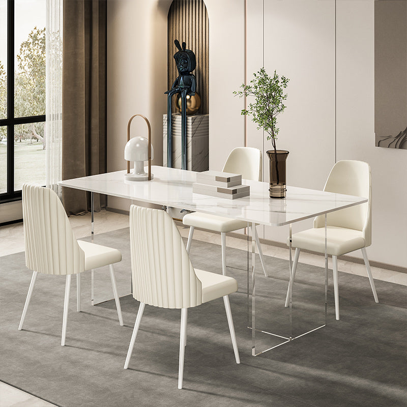 Modern 1/2/5/7 Pieces Rectangle Dining Set Sintered Stone Top Table with Leather Chairs