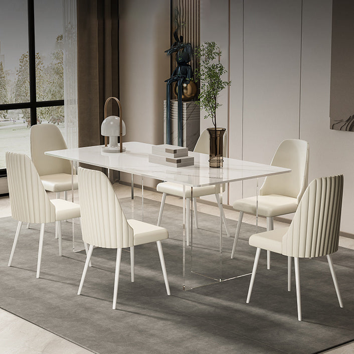 Modern 1/2/5/7 Pieces Rectangle Dining Set Sintered Stone Top Table with Leather Chairs