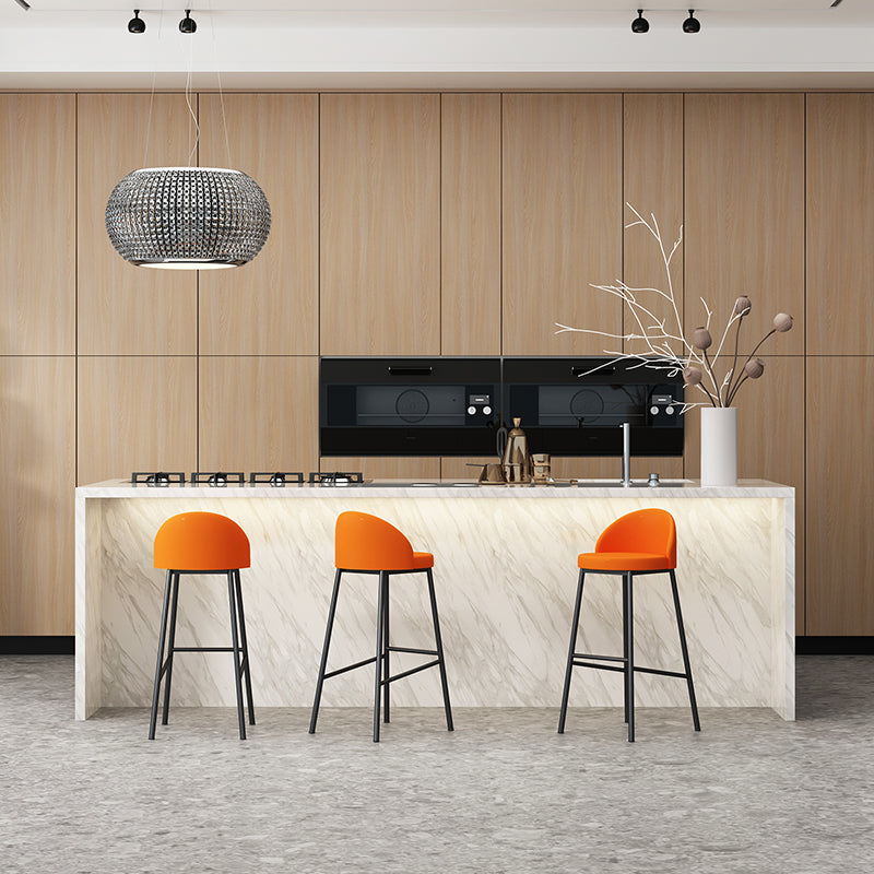 Modern Armless Backrest Counter Stool Iron Cafe Bar Stool with Leather Cushion and Pedal