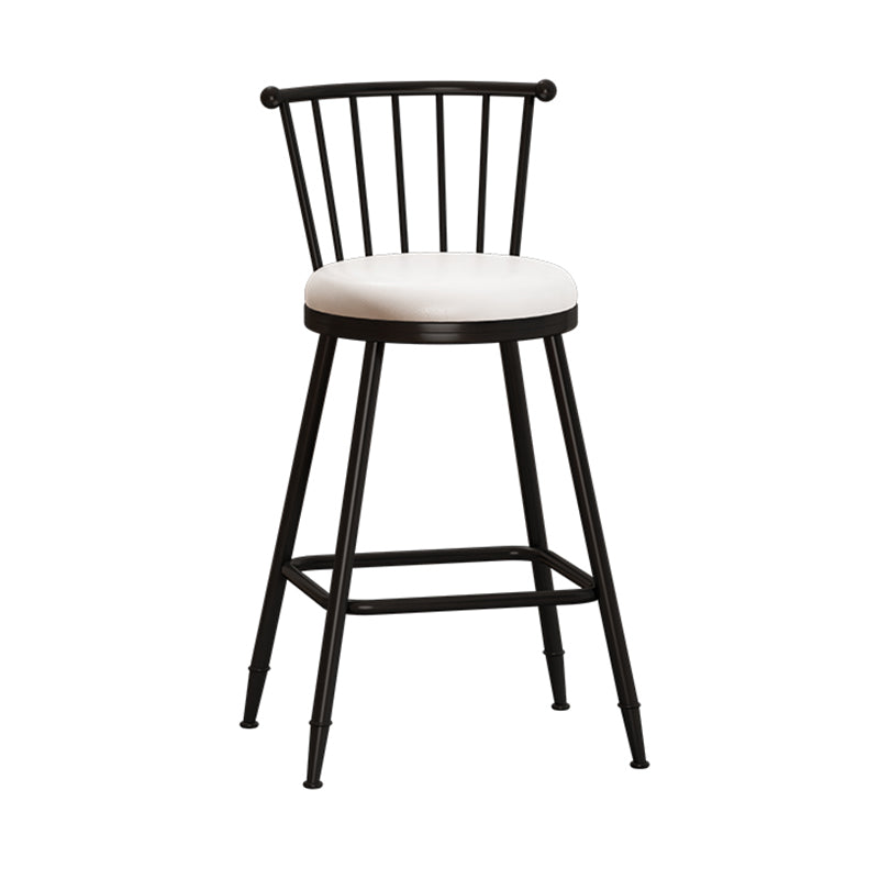 Taburete de bar moderno sin brazos con respaldo, taburete de acero para tienda de té con leche y cojín de cuero
