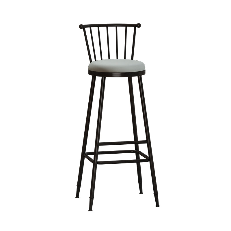 Taburete de bar moderno sin brazos con respaldo, taburete de acero para tienda de té con leche y cojín de cuero
