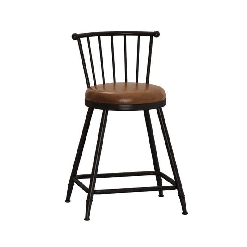 Taburete de bar moderno sin brazos con respaldo, taburete de acero para tienda de té con leche y cojín de cuero