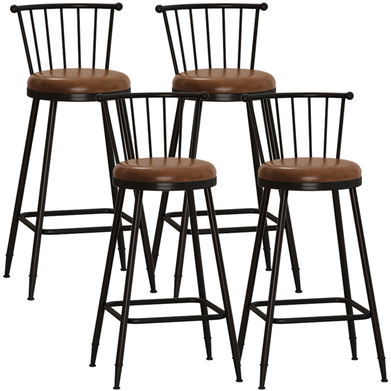 Taburete de bar moderno sin brazos con respaldo, taburete de acero para tienda de té con leche y cojín de cuero
