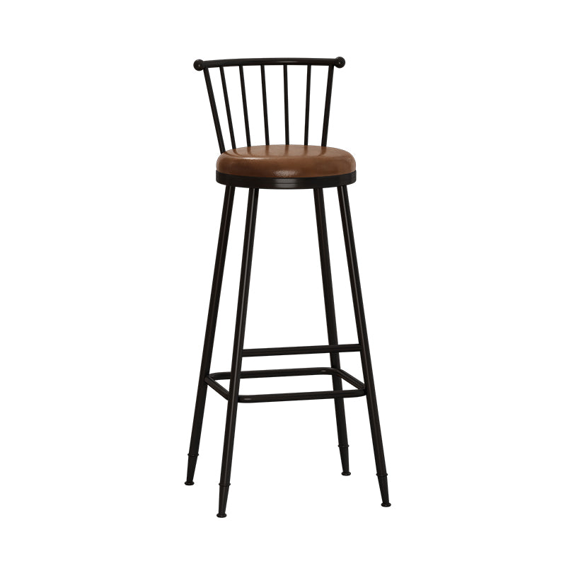 Taburete de bar moderno sin brazos con respaldo, taburete de acero para tienda de té con leche y cojín de cuero