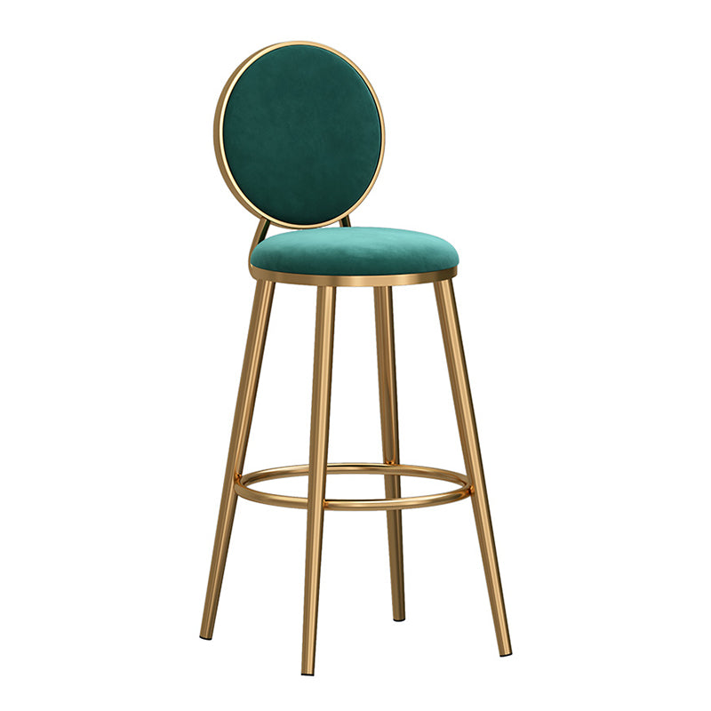 Glam Rückenlehne, armloser Thekenhocker, Café-Barhocker aus Eisen mit Samtkissen und Pedal