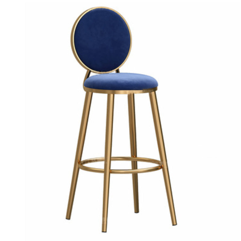 Glam Rückenlehne, armloser Thekenhocker, Café-Barhocker aus Eisen mit Samtkissen und Pedal