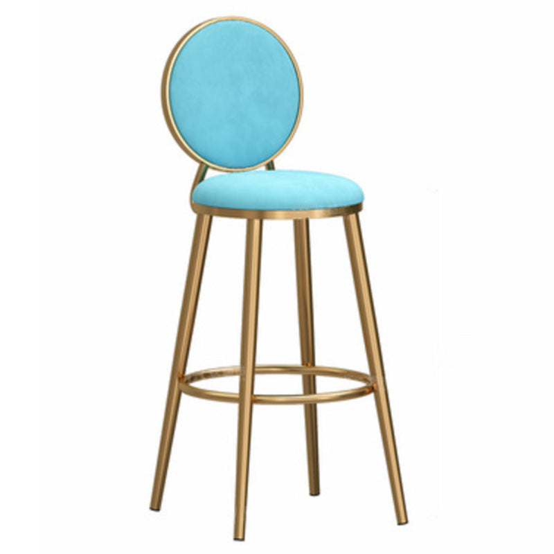 Glam Rückenlehne, armloser Thekenhocker, Café-Barhocker aus Eisen mit Samtkissen und Pedal