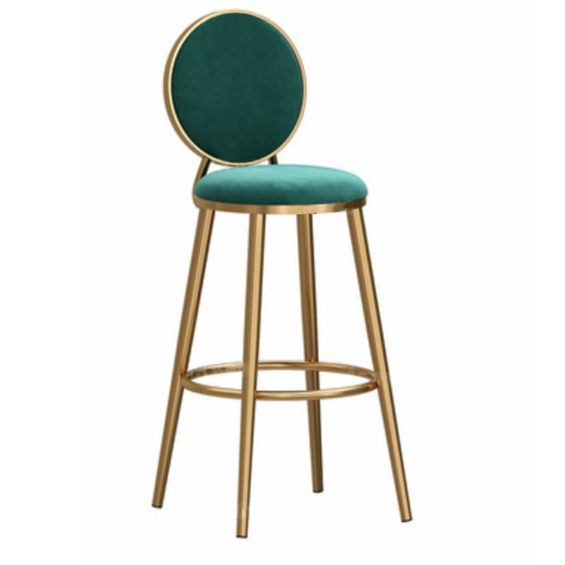 Glam Rückenlehne, armloser Thekenhocker, Café-Barhocker aus Eisen mit Samtkissen und Pedal