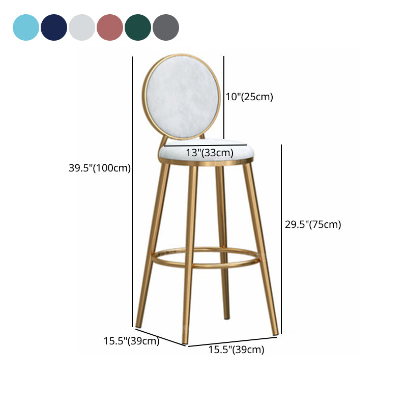 Glam Rückenlehne, armloser Thekenhocker, Café-Barhocker aus Eisen mit Samtkissen und Pedal