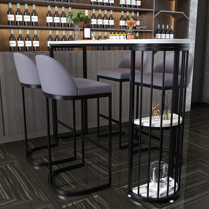 Industrial Black Iron Bar Table Faux Marble White Specialty Top 41.3"H Bistro Table