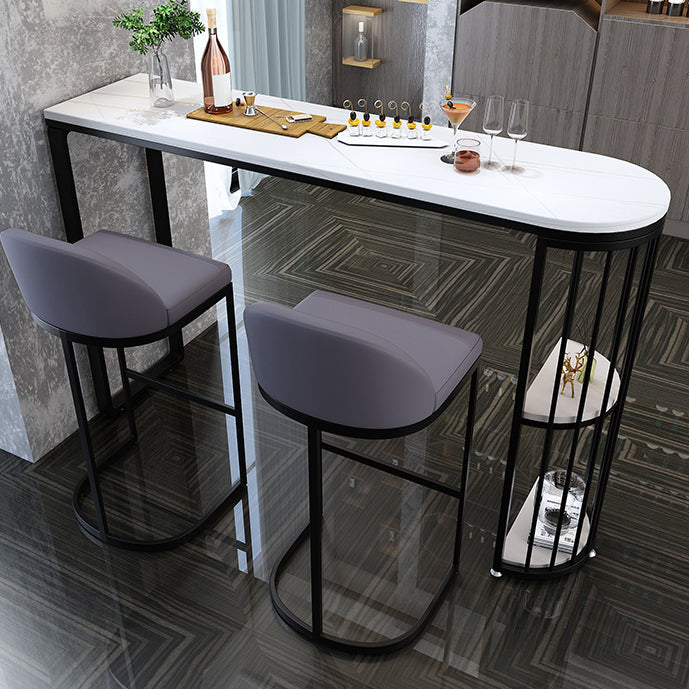 Industrial Black Iron Bar Table Faux Marble White Specialty Top 41.3"H Bistro Table