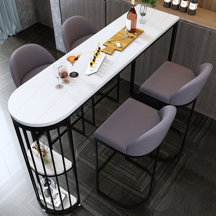 Industrial Black Iron Bar Table Faux Marble White Specialty Top 41.3"H Bistro Table