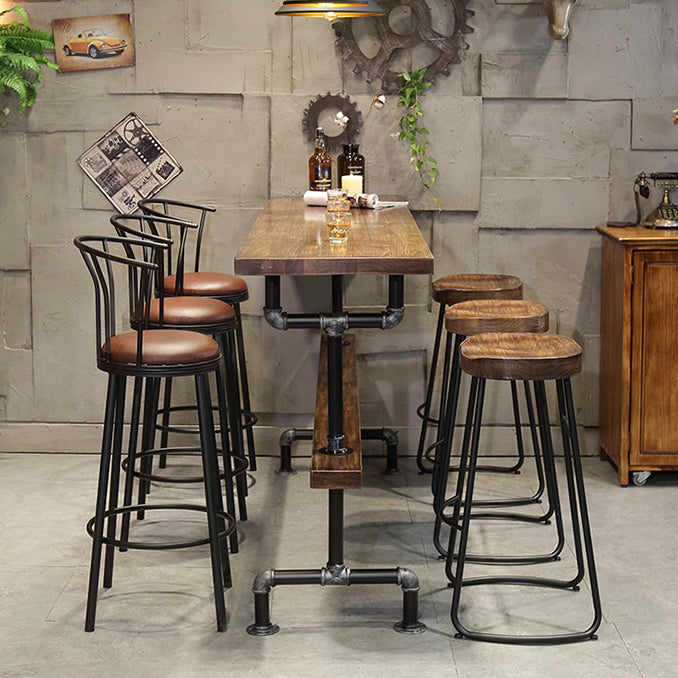 Industrial Style Wood Bar Height Table with Rectangle Table Top Trestle Table - 42" H