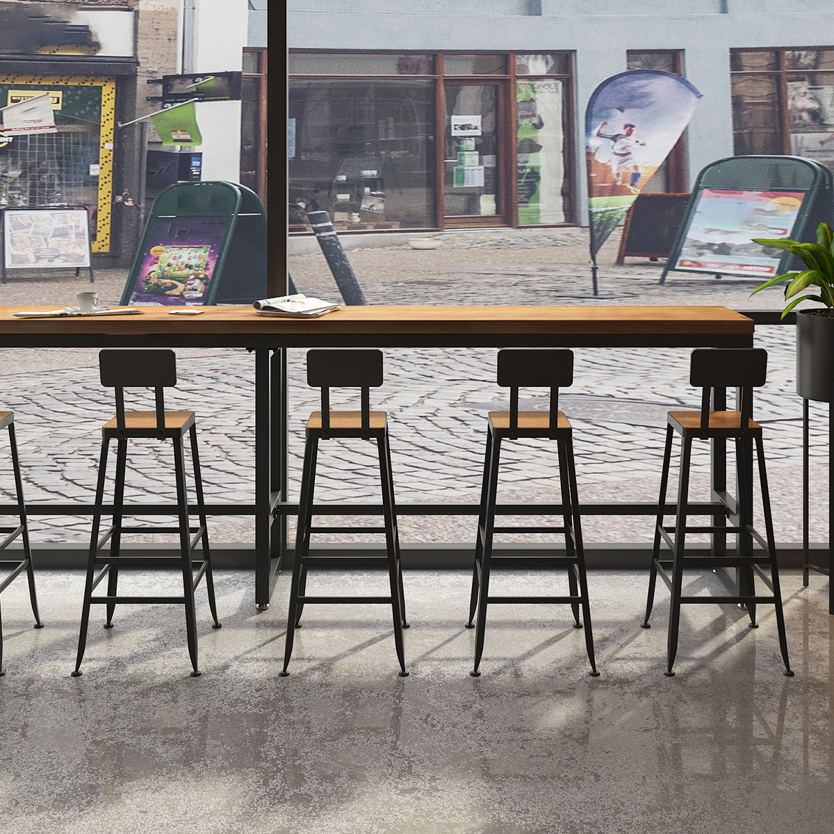 Brown Modern Style Rectangle in Solid Wood and Iron Table Coffee Shop Bar Table