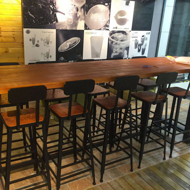 Brown Modern Style Bar Table in Solid Wood and Metal Bar Table, Only Table