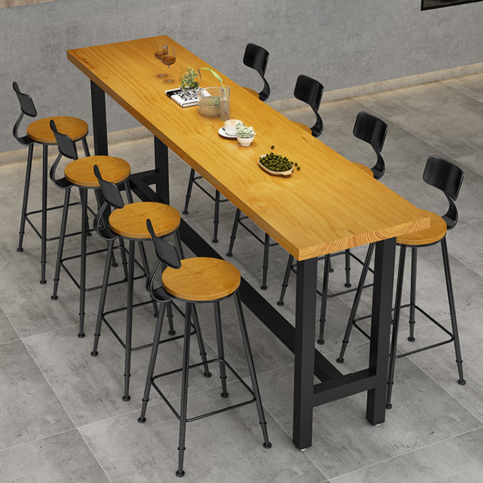 Light Brown Modern Style Bar Table Solid Wood Rectangular Bar Table with Metal Base