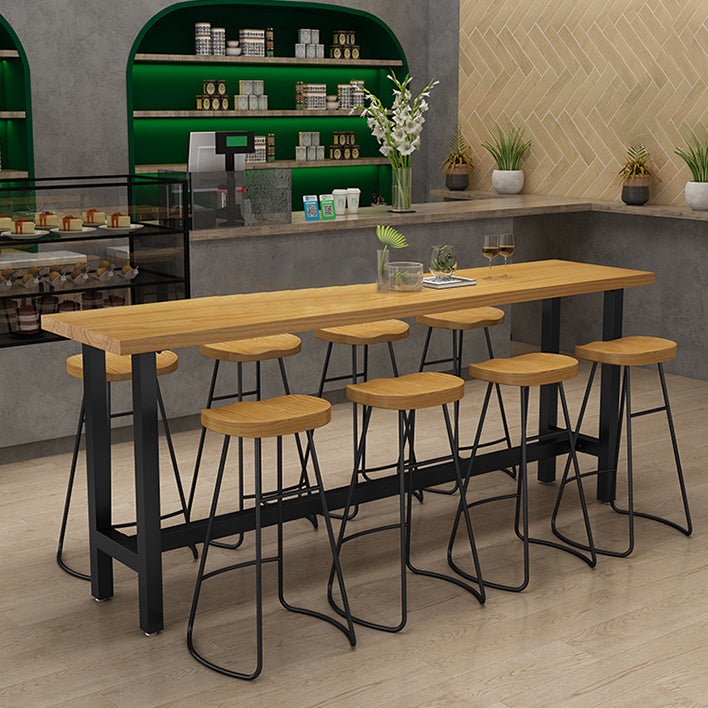 Light Brown Modern Style Bar Table Solid Wood Rectangular Bar Table with Metal Base