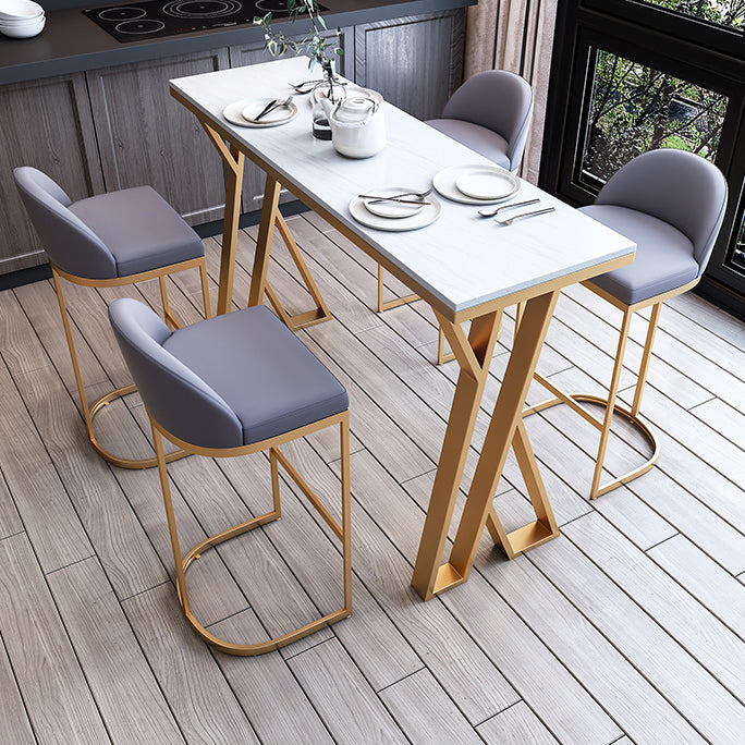 White Glam Style Bar Table in Faux Marble and Metal Bar Table for Dining Room