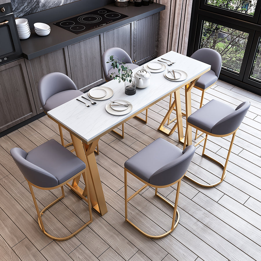 White Glam Style Bar Table in Faux Marble and Metal Bar Table for Dining Room