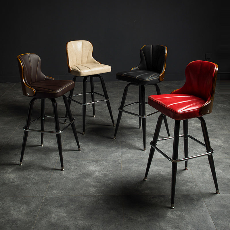 Modern Rotatable Backrest Counter Stool Iron Cafe Bar Stool with Leather Cushion and Pedal