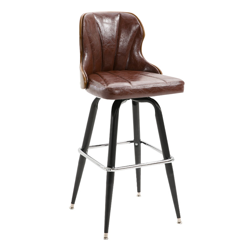 Modern Rotatable Backrest Counter Stool Iron Cafe Bar Stool with Leather Cushion and Pedal