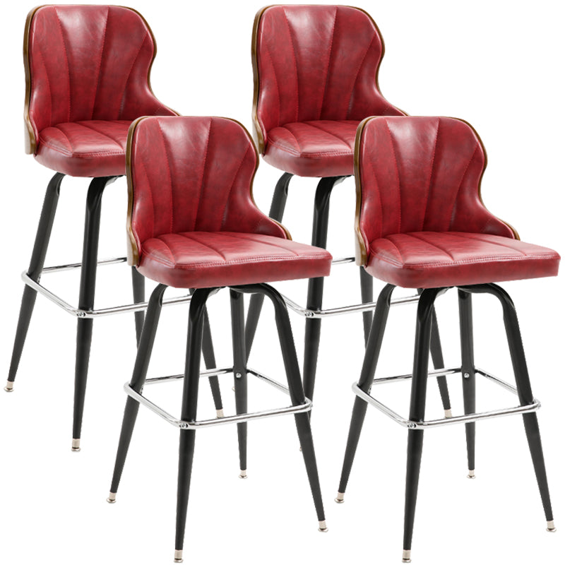 Modern Rotatable Backrest Counter Stool Iron Cafe Bar Stool with Leather Cushion and Pedal