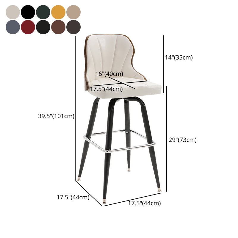 Modern Rotatable Backrest Counter Stool Iron Cafe Bar Stool with Leather Cushion and Pedal