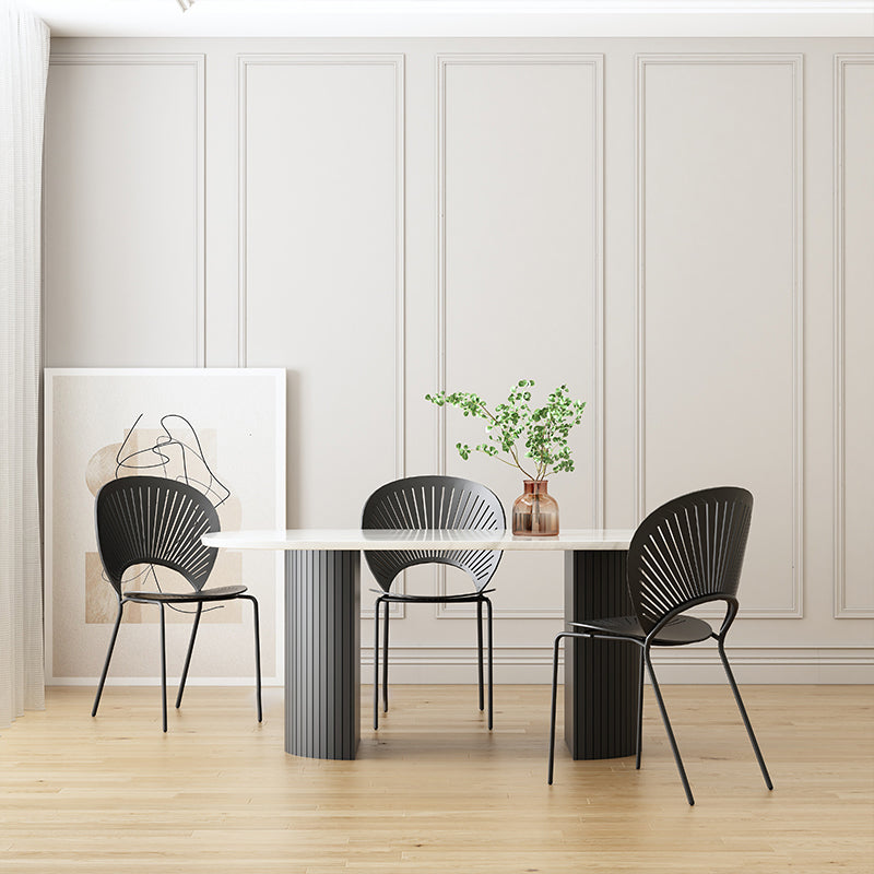 Zwarte toon eettafel eenvoud stijl dubbele voetstuktafel voor eetkamer