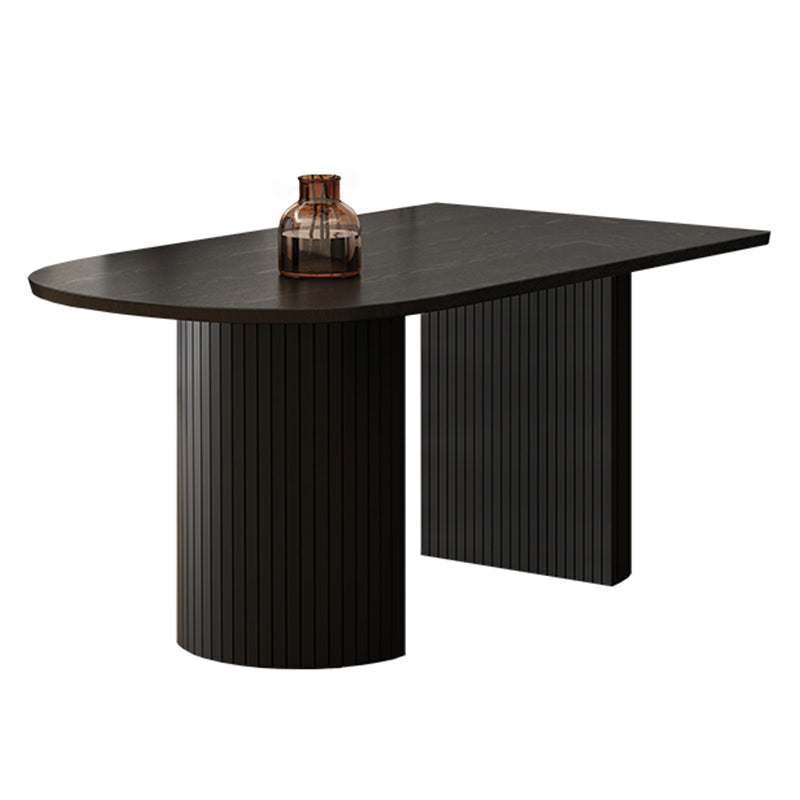 Zwarte toon eettafel eenvoud stijl dubbele voetstuktafel voor eetkamer