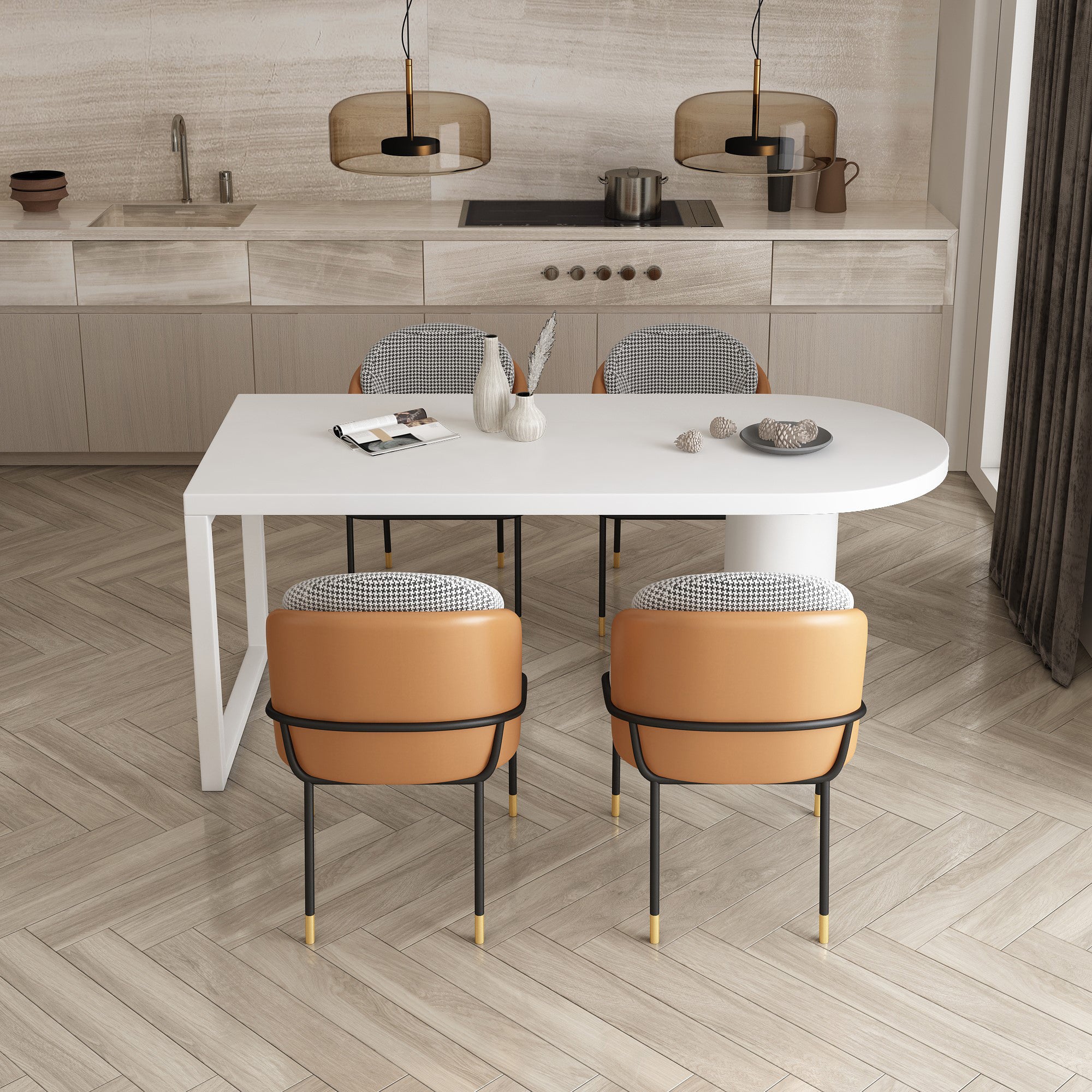 Modern Style Dining Table White Home Use Dining Table with Double Pedestal Base