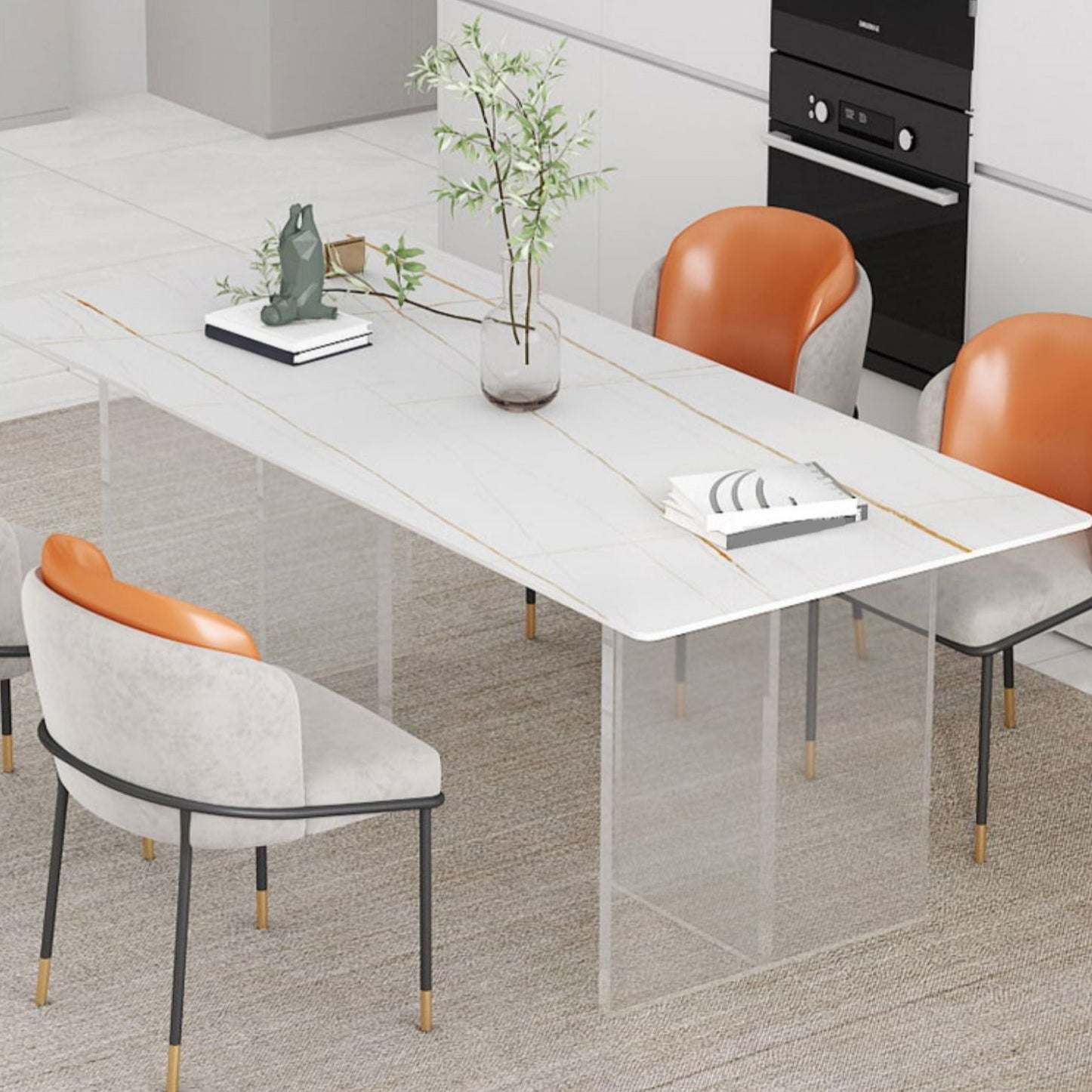 Mesa de comedor de estilo moderno Mesa de doble pedestal de piedra sinterizada para la cocina
