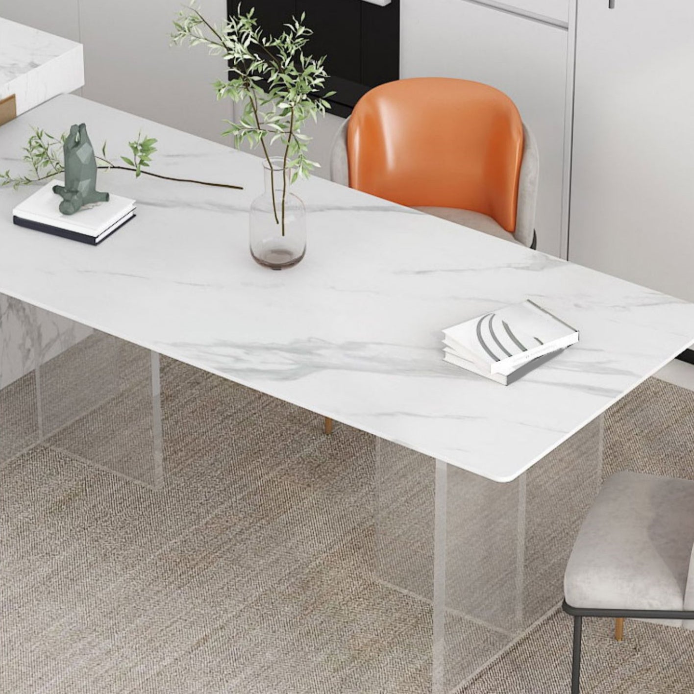 Mesa de comedor de estilo moderno Mesa de doble pedestal de piedra sinterizada para la cocina