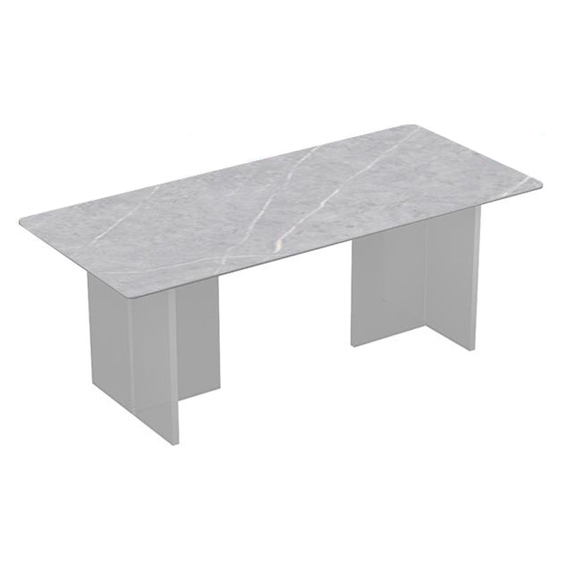 Mesa de comedor de estilo moderno Mesa de doble pedestal de piedra sinterizada para la cocina
