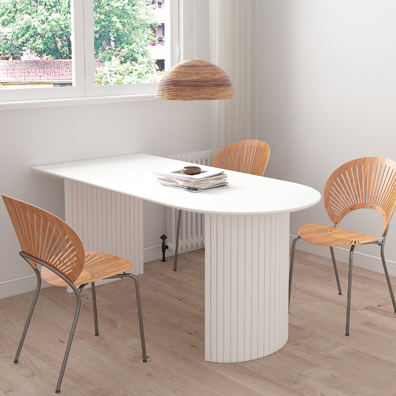 Modern Style White Dining Table Wood Dining Table with Double Pedestal Base