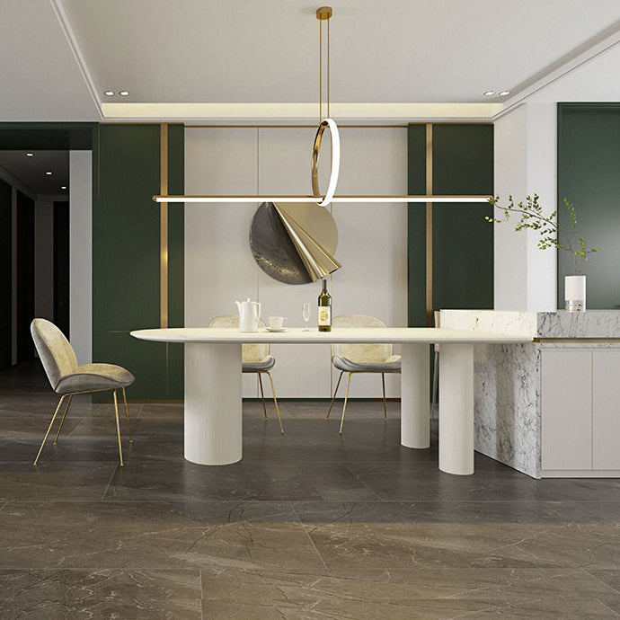 Sintered Stone Top Modern White Table for Restaurant Irregular Dining Table with 3 Legs