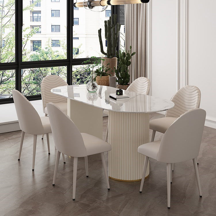 Sintered Stone White Table for Restaurant Modern Dining Table with Double Pedestal Base
