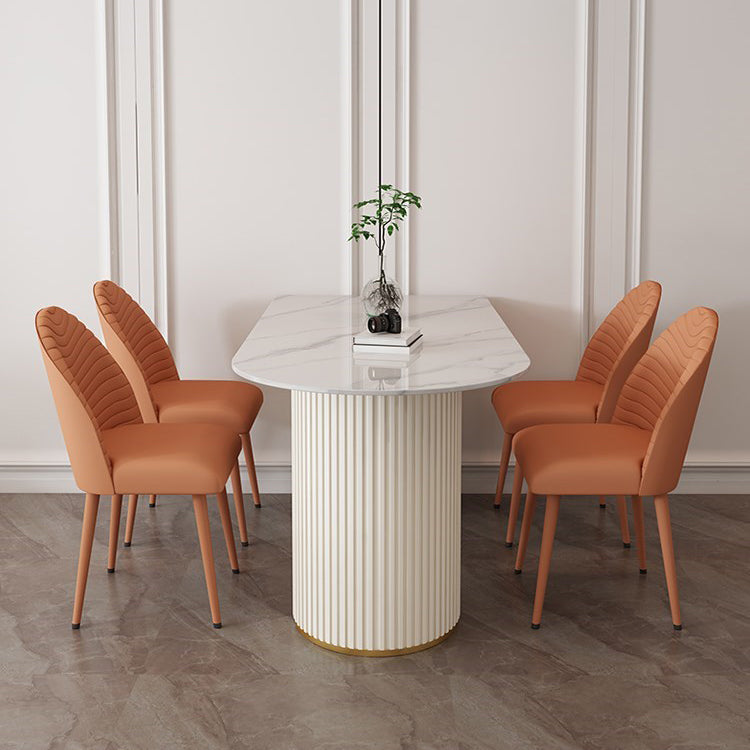 Sintered Stone White Table for Restaurant Modern Dining Table with Double Pedestal Base