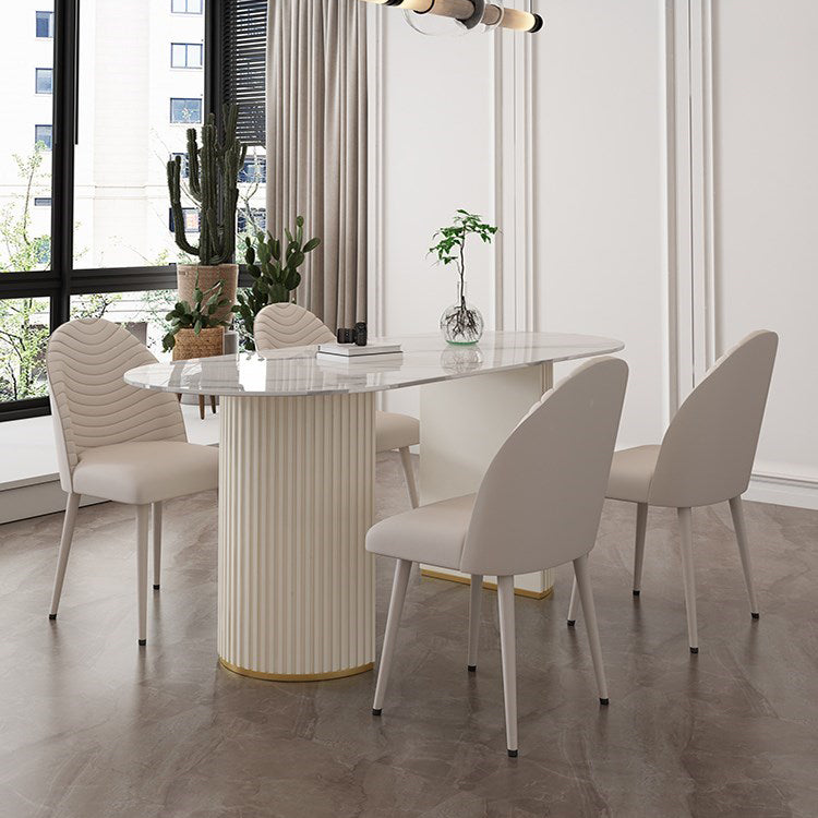 Sintered Stone White Table for Restaurant Modern Dining Table with Double Pedestal Base