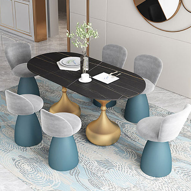 Oval Sintered Stone Table for Restaurant Modern Dining Table with Double Pedestal Base