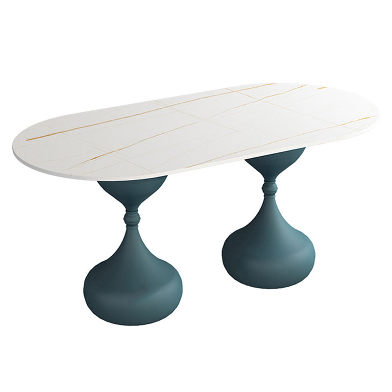 Oval Sintered Stone Table for Restaurant Modern Dining Table with Double Pedestal Base