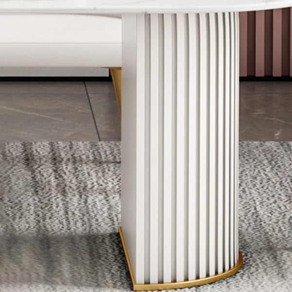 Moderner gesinterter Steintisch für ein ovales Esstisch mit doppelter Sockel